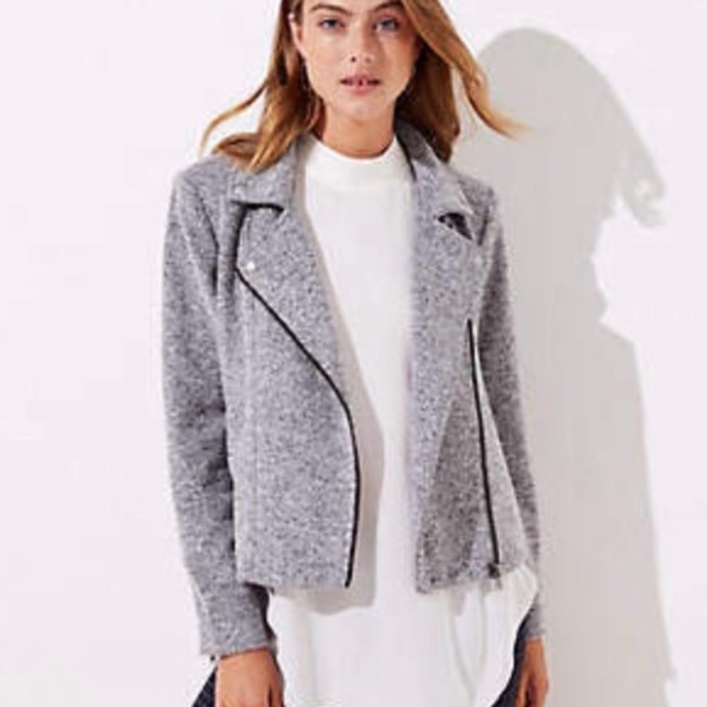 LOFT Women's Gray Textured Knit Moto Jacket Size Medium Petite MP C22-038